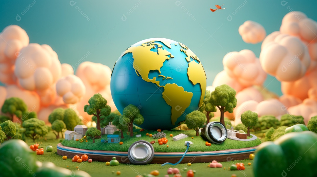 Dia Mundial da Saúde, 7 de abril, IA generativa de desenhos animados em 3D.