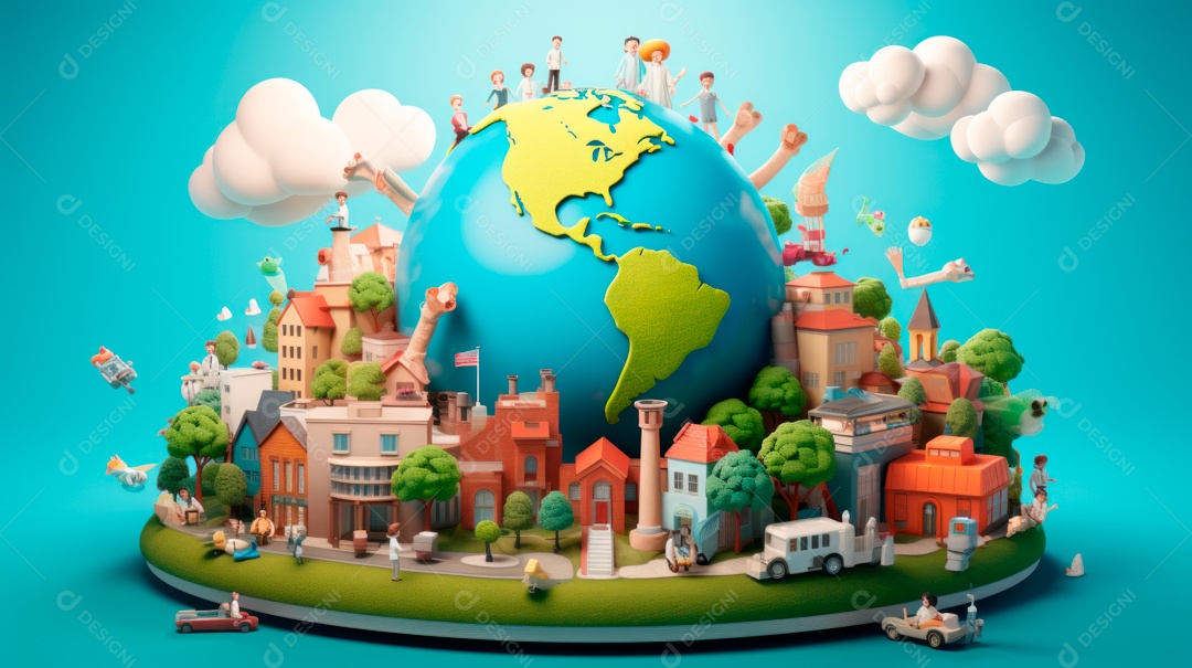 Dia Mundial da Saúde, 7 de abril, IA generativa de desenhos animados em 3D.