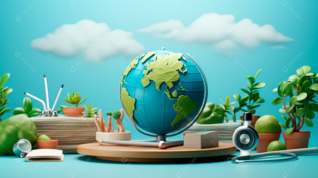 Dia Mundial da Saúde, 7 de abril, IA generativa de desenhos animados em 3D.