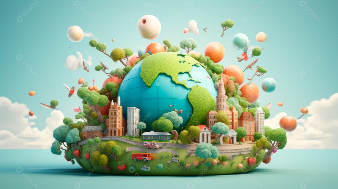 Dia Mundial da Saúde, 7 de abril, IA generativa de desenhos animados em 3D.