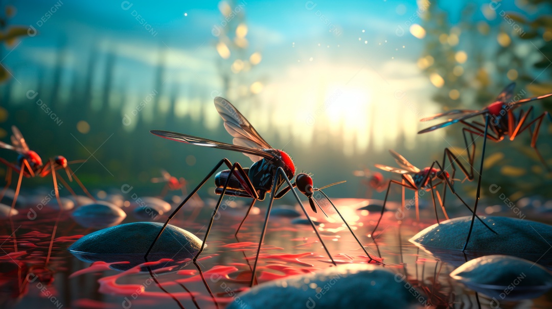 Dia Mundial da Malária, 25 de abril, IA generativa de desenhos animados em 3D.
