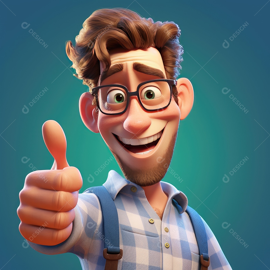 Personagem de um homem usando óculos com gesto de legal