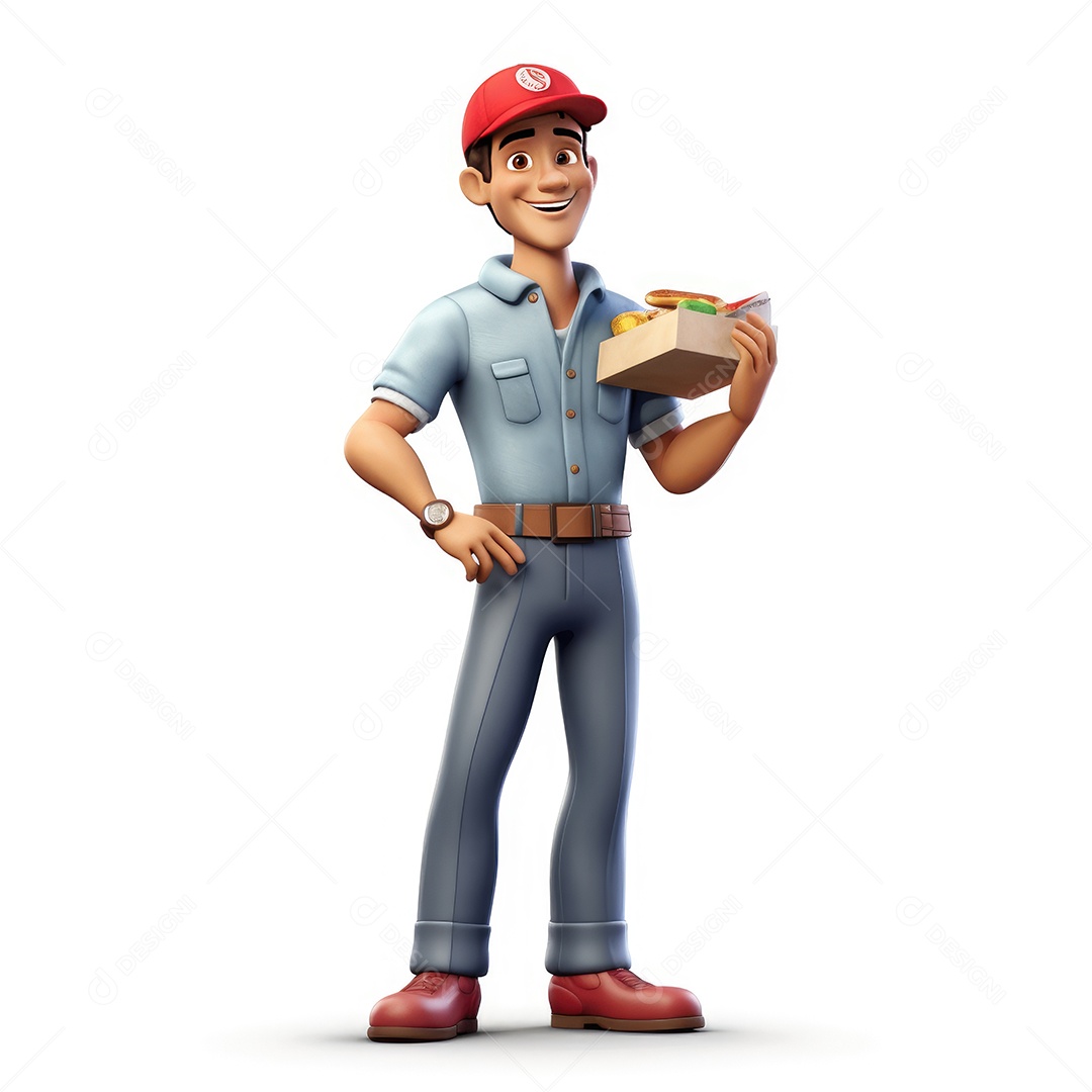 Personagem de um homem entregador sobre fundo branco