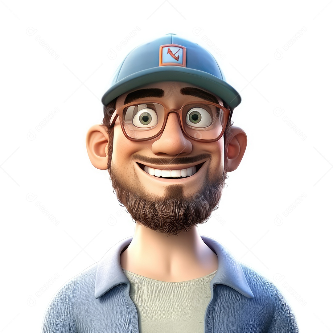 Personagem de um homem de barba usando óculos sobre fundo branco