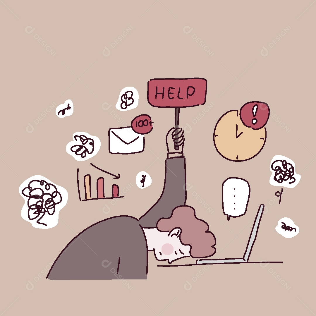 Esgotamento Emocional no Trabalho Ilustração Vetor EPS