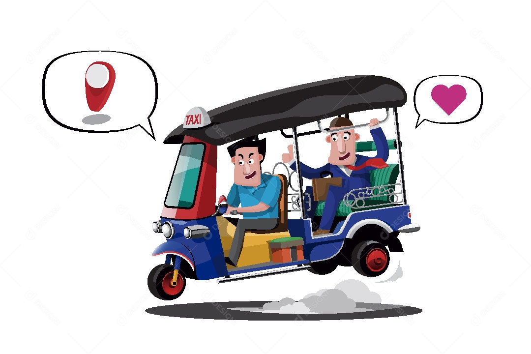 Aplicativo de Tuk tuk Tailandês Ilustração Vetor EPS