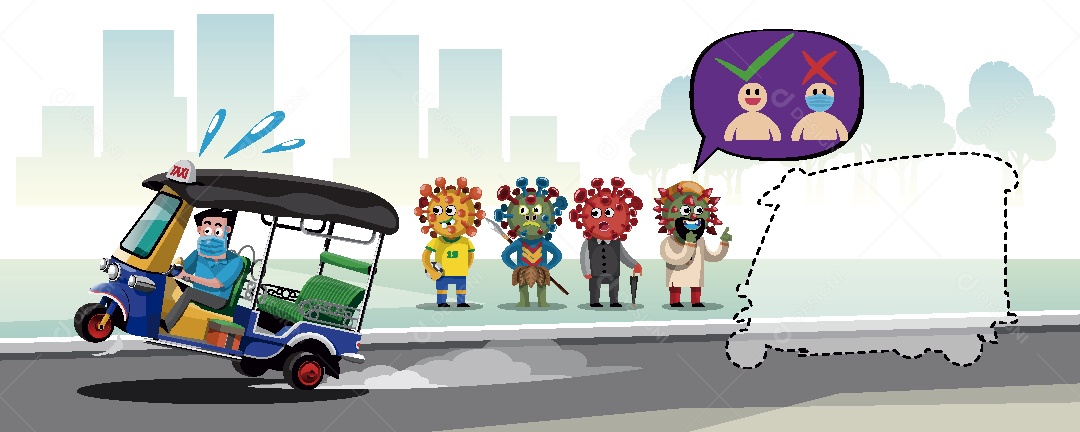 Tuk Tuk Tailandês Fugindo de Pessoas Infectadas Vetor EPS