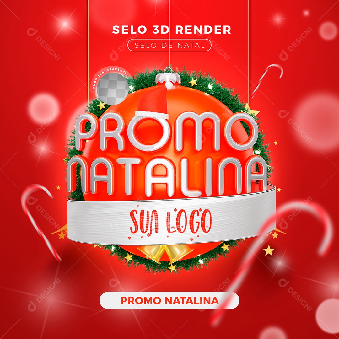 Promo Natalina Selo 3D Verde Vermelho para Composição PSD