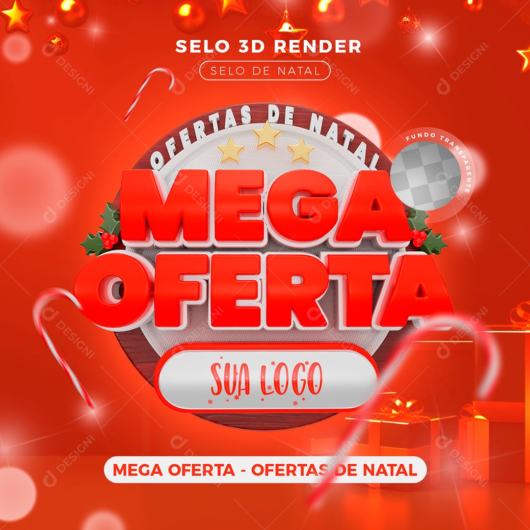 Mega Ofertas de Natal Selo 3D Vermelho Branco Dourado para Composição PSD