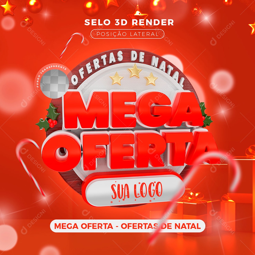 Mega Ofertas de Natal Selo 3D Vermelho Branco para Composição PSD