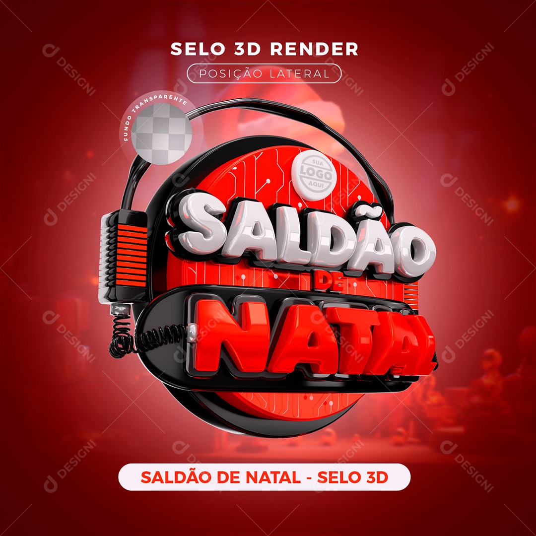 Saldão de Natal Selo 3D Preto Branco Vermelho para Composição PSD