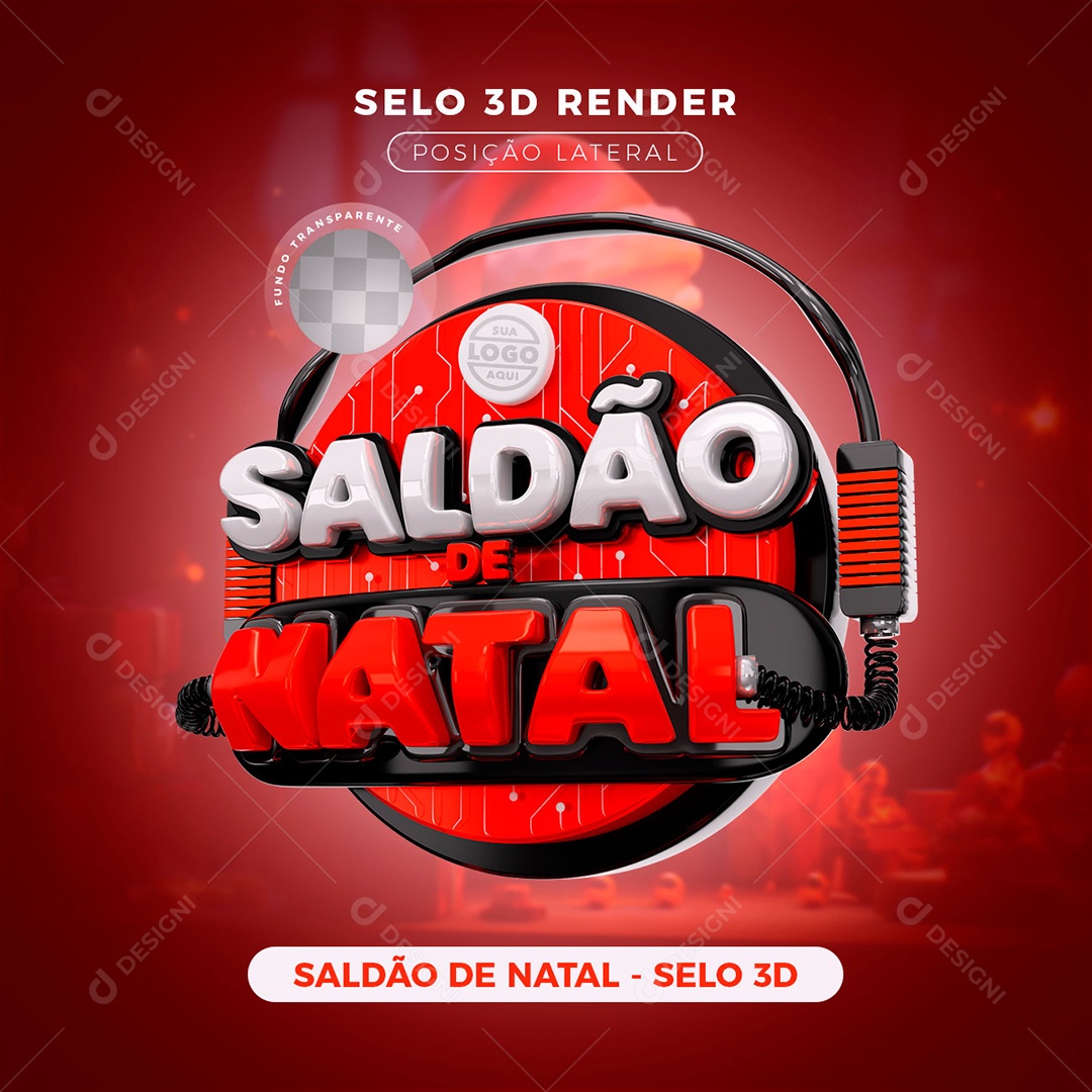 Saldão de Natal Selo 3D Vermelho Branco para Composição PSD