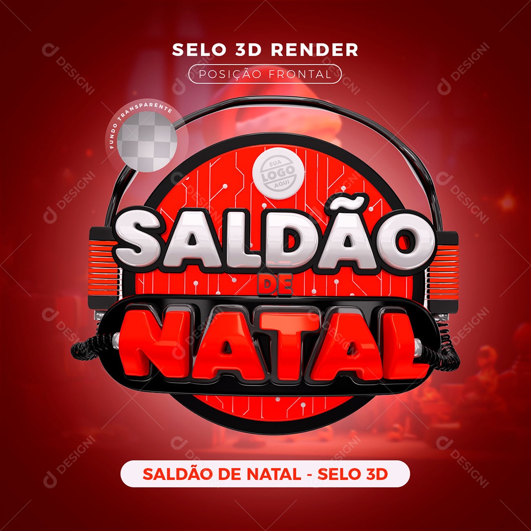 Saldão de Natal Selo 3D Branco Vermelho Preto para Composição PSD