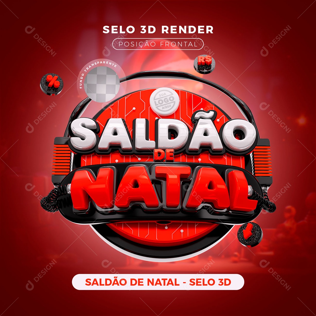 Saldão de Natal Selo 3D Branco Vermelho para Composição PSD