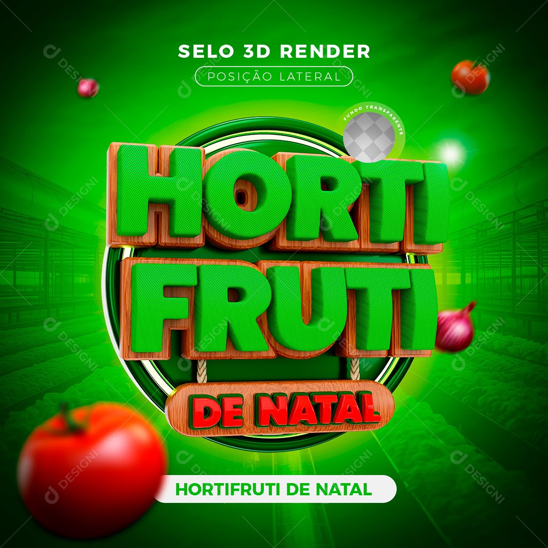 Hortifruti de Natal Selo 3D Verde para Composição PSD