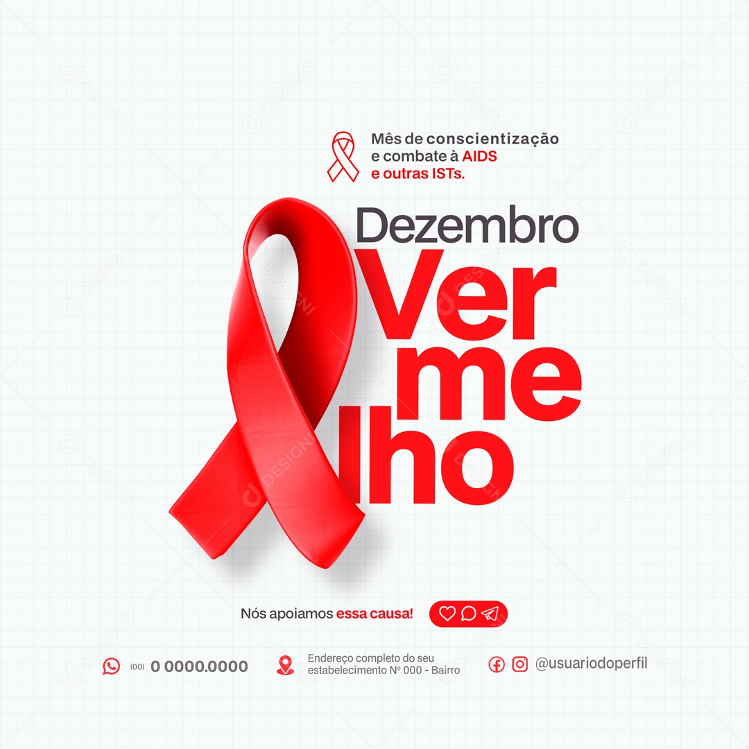 Social Media Mês De Conscientização à AIDS Dezembro Vermelho PSD Editável