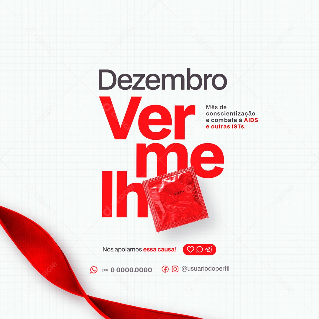 Social Media Mês De Conscientização à AIDS Dezembro Vermelho PSD Editável