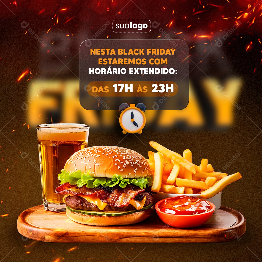 Social Media Horário Estendido Black Friday Lanchonete PSD Editável
