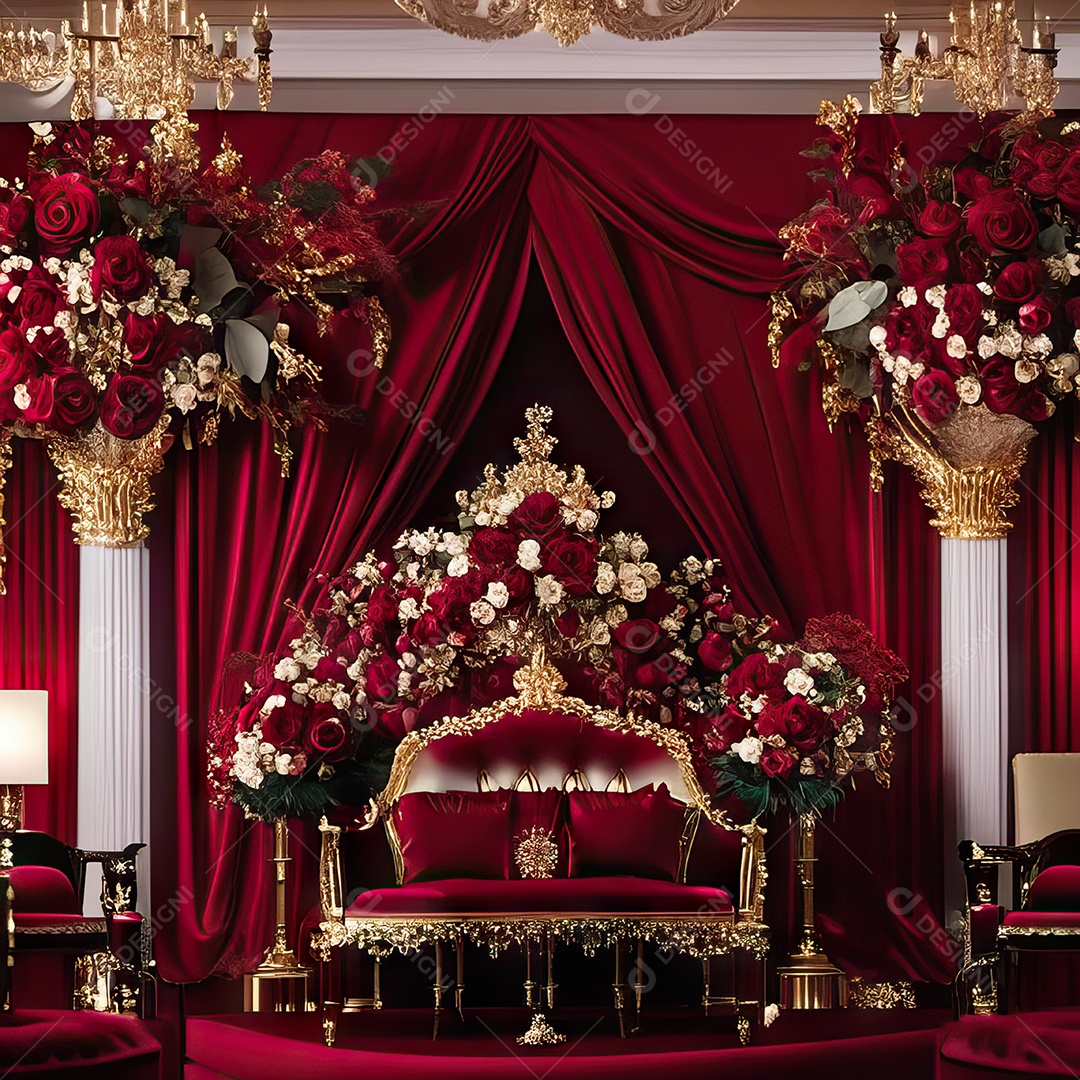 Cenário de casamento cadeiras almofadadas