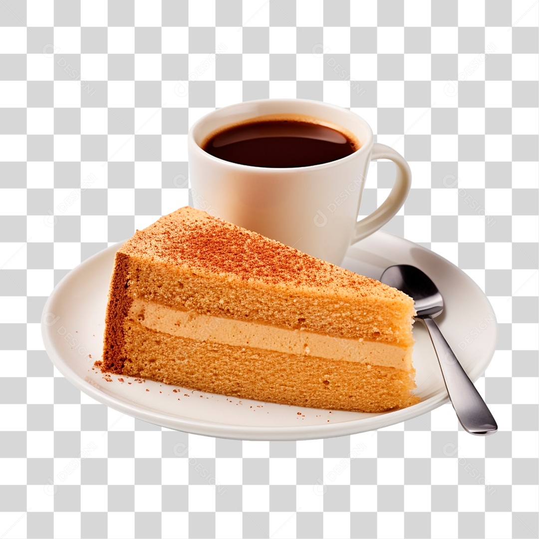 Fatia de Bolo com Xícara de Café PNG Transparente