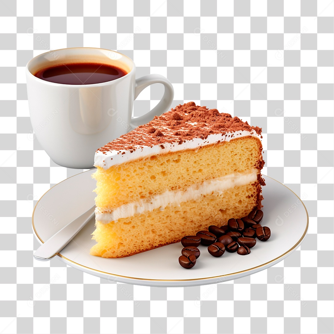Fatia de Bolo com Xícara de Café PNG Transparente