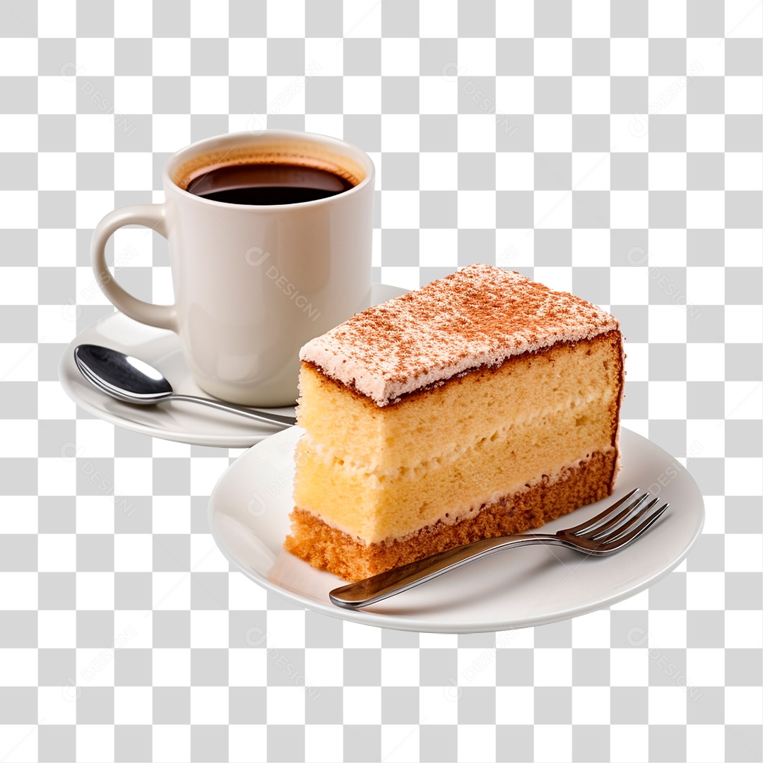 Pedaço de Bolo com Xícara de Café PNG Transparente