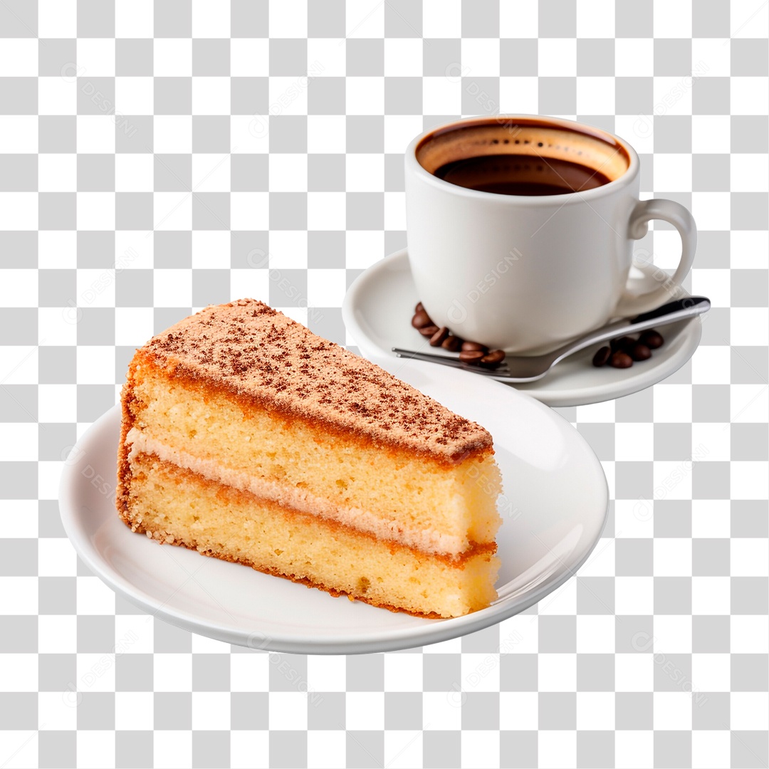 Pedaço de Bolo com Xícara de Café PNG Transparente