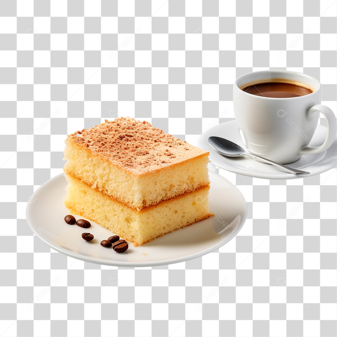 Pedaço de Bolo com Xícara de Café PNG Transparente
