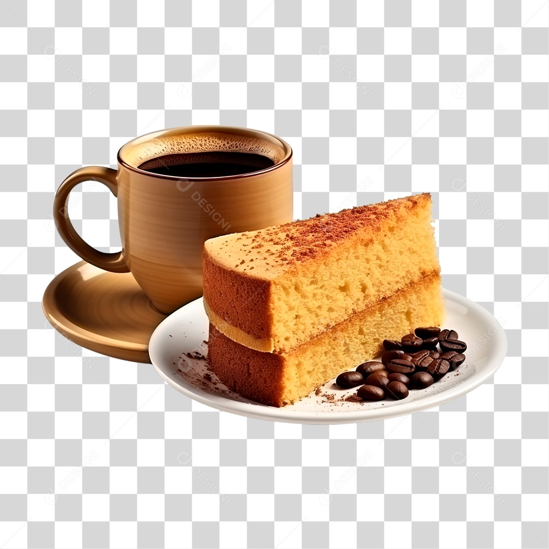 Pedaço de Bolo com Xícara de Café PNG Transparente