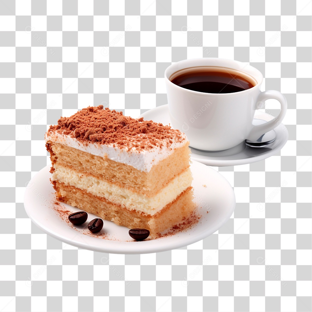 Pedaço de Bolo com Xícara de Café PNG Transparente