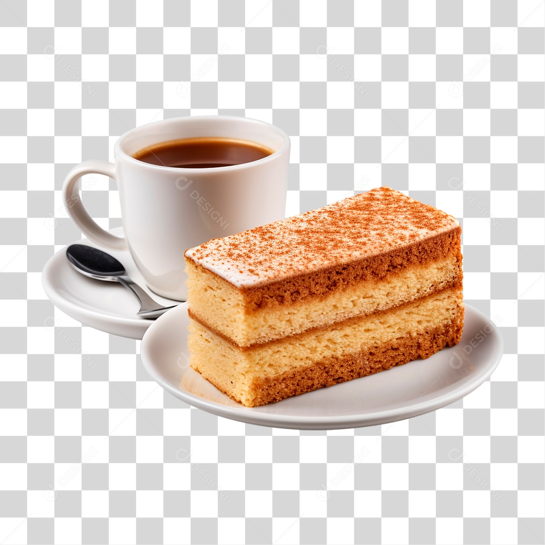 Pedaço de Bolo com Xícara de Café PNG Transparente
