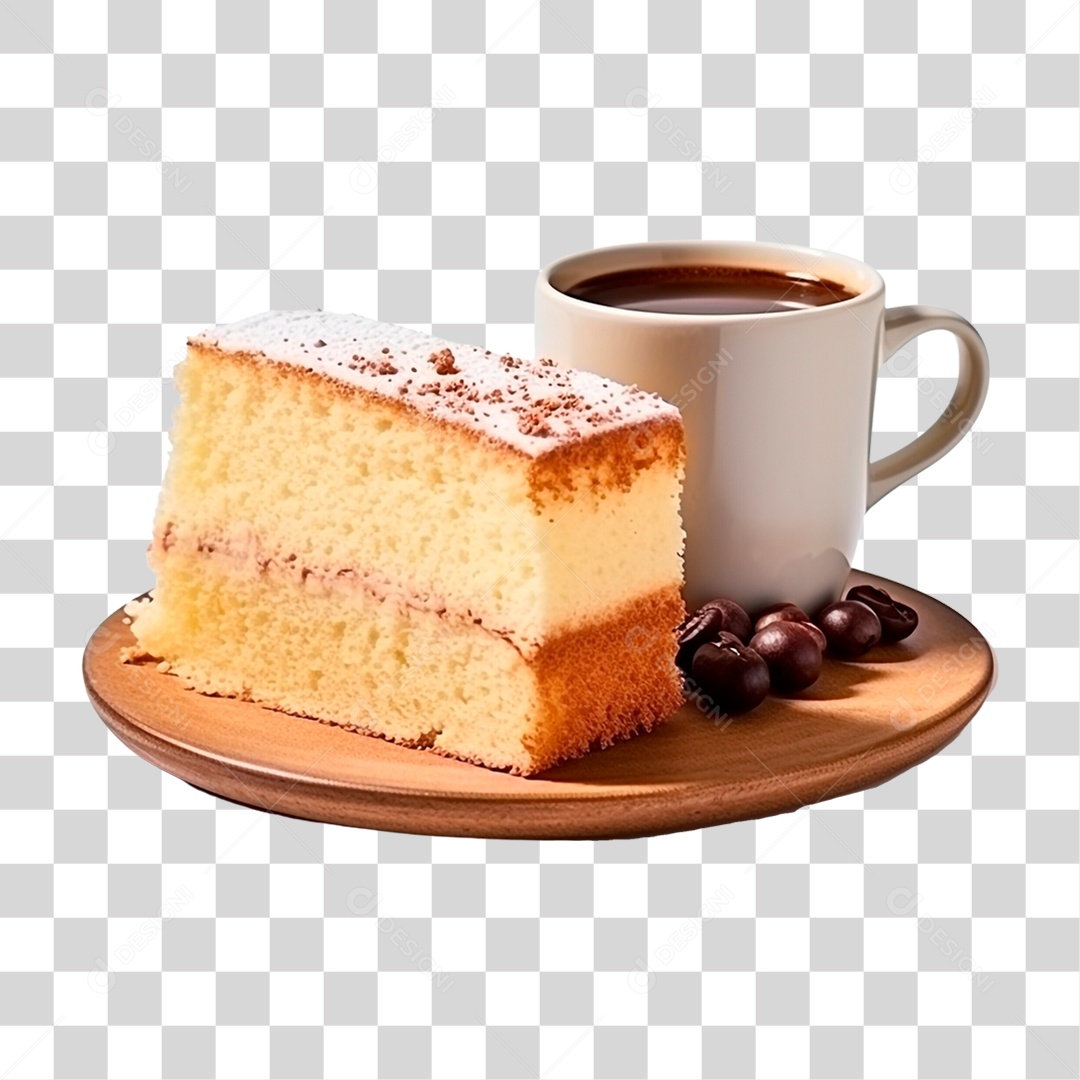 Pedaço de Bolo com Xícara de Café PNG Transparente