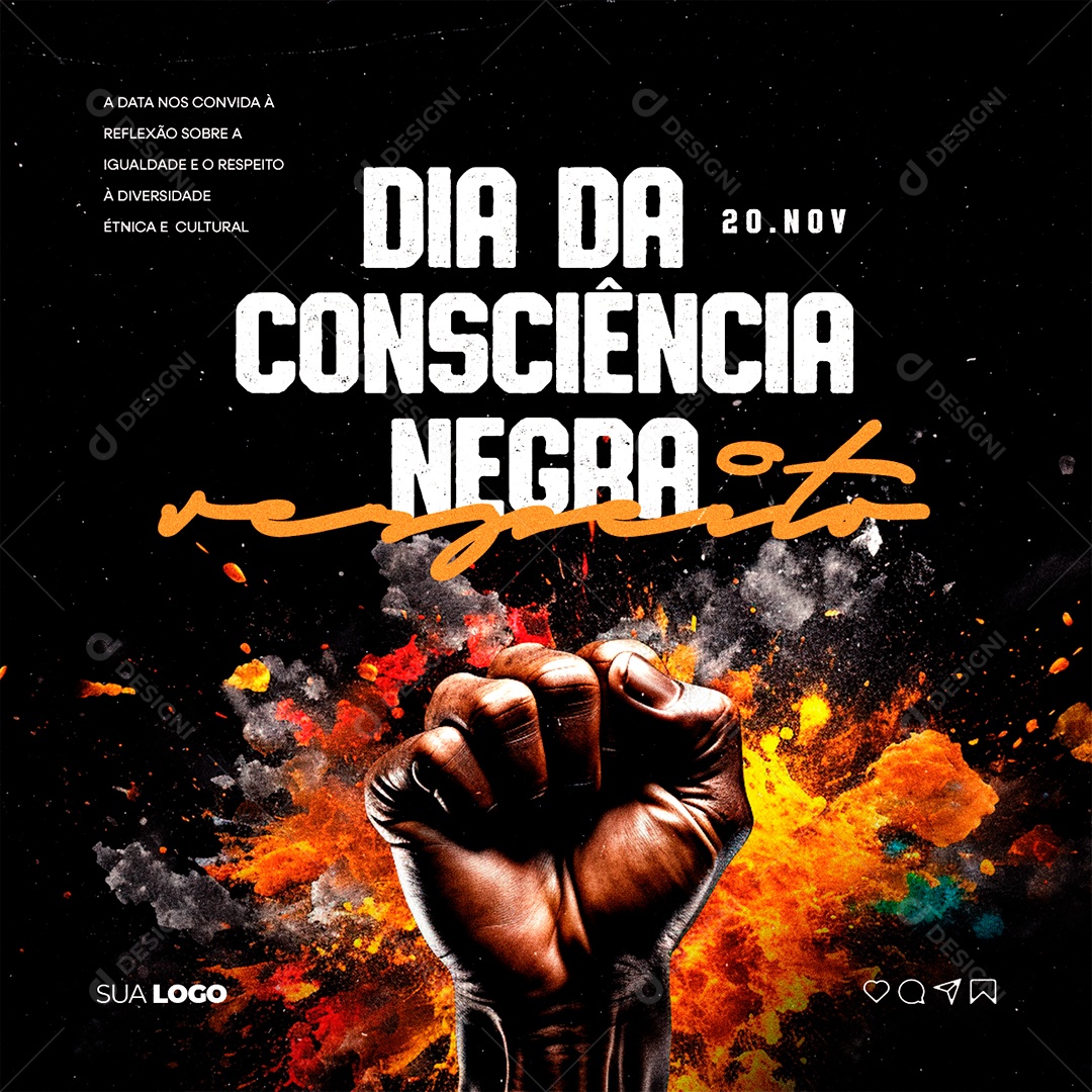 Dia da Consciência Negra Reflexão Sobre a Igualdade e o Respeito Social Media PSD Editável