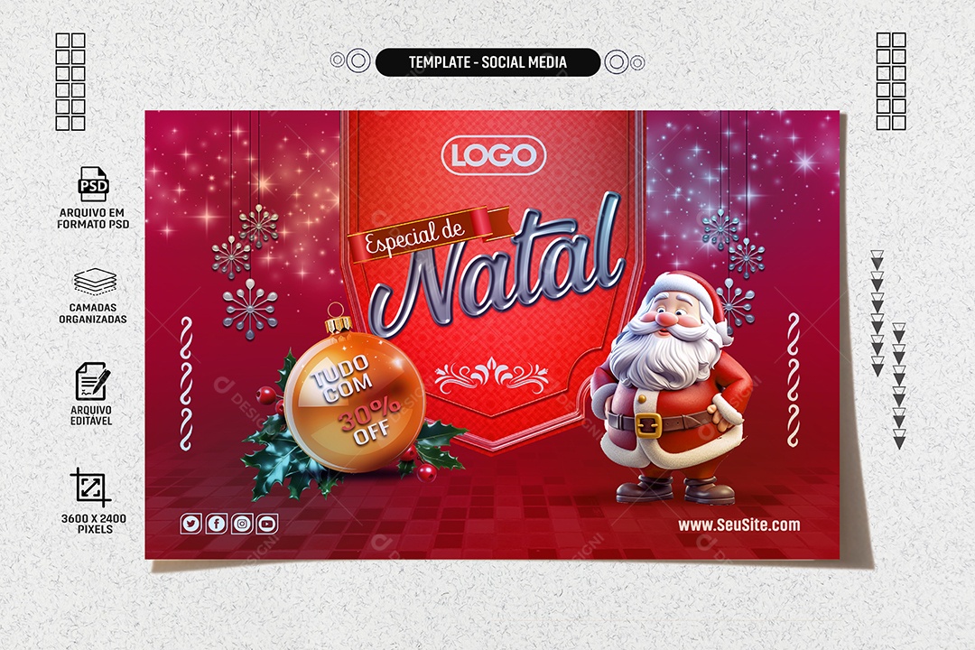 Banner Especial de Natal Tudo Com 30% Social Media PSD Editável