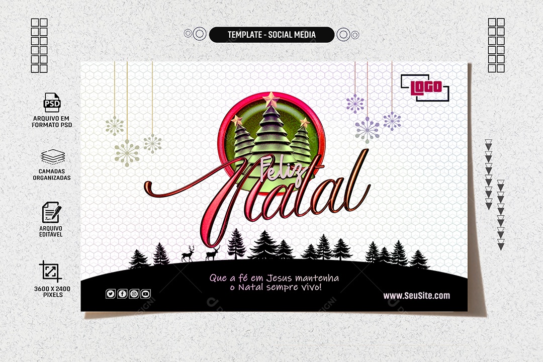 Social Media Banner Feliz Natal Fé em Jesus PSD Editável