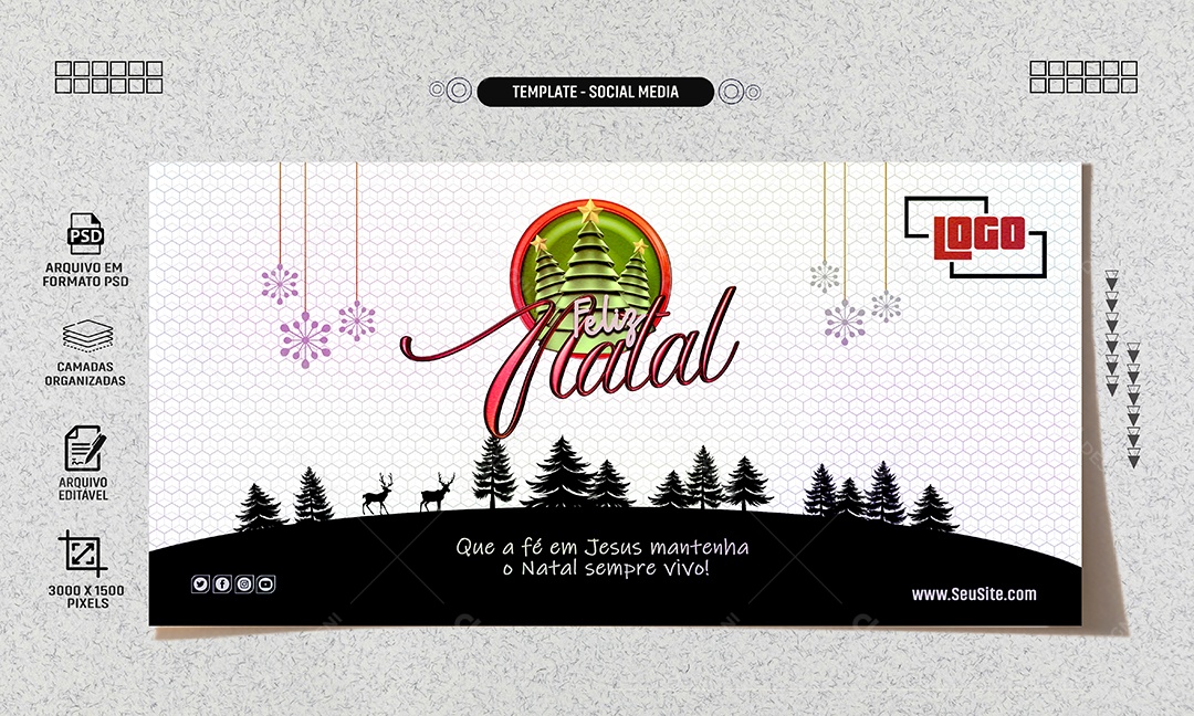 Banner Feliz Natal Fé em Jesus Social Media PSD Editável