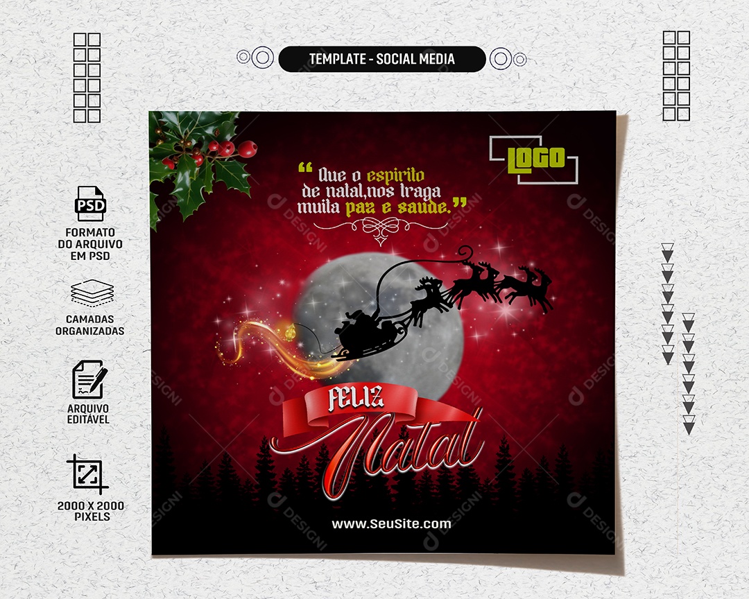 Social Media Feed Merry Christmas Bring Peace and Health Editable PSD