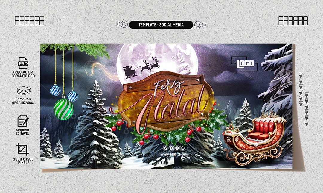 Social Media Banner Merry Christmas December 25th Editable PSD