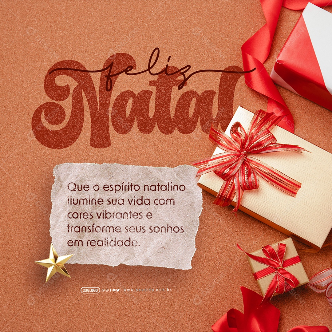 Feliz Natal 25 De Dezembro que o Espírito Natalino Ilumine sua Vida com Cores Vibrantes Social Media PSD Editável