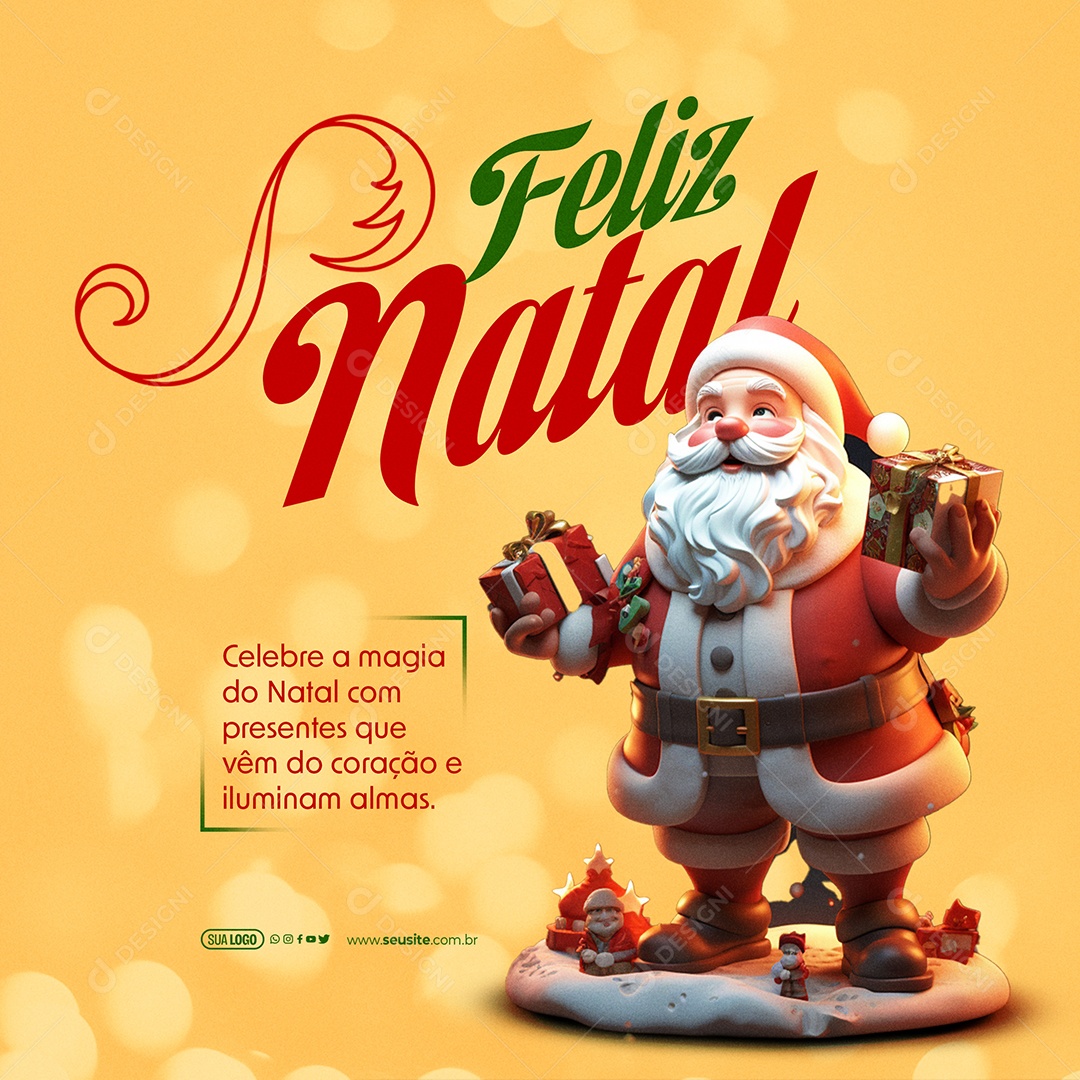 Feliz Natal 25 de Dezembro com Presentes que Vêm do Coração e Iluminam a Alma Social Media PSD Editável