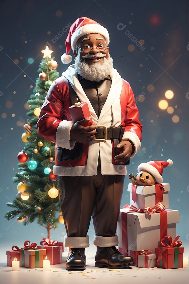 Ilustração de Papai Noel afro de Natal com alto detalhe IA generativa