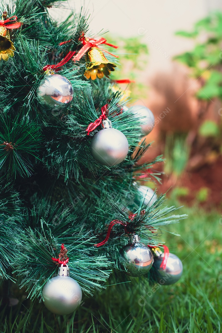 Árvore de Natal no Jardim com Texto Espacial