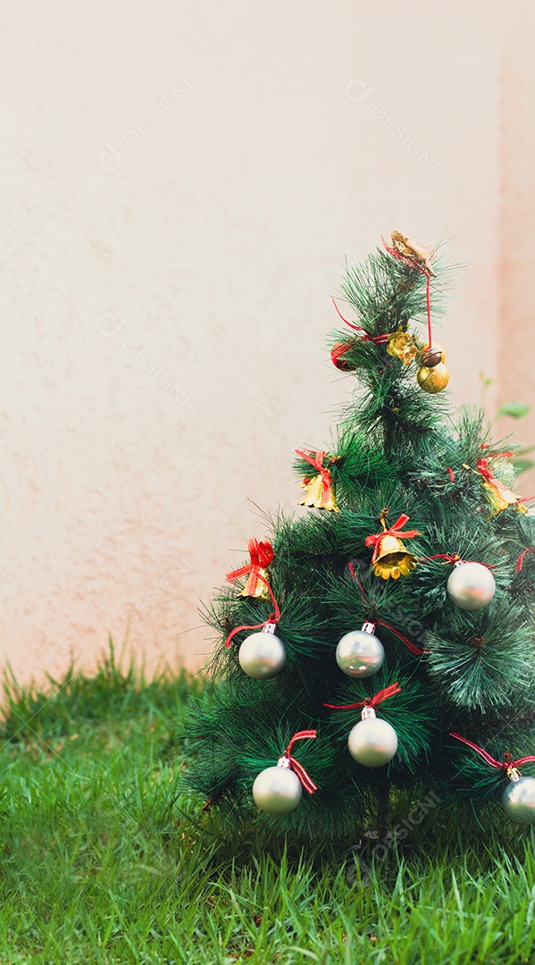 Árvore de Natal no Jardim com Texto Espacial
