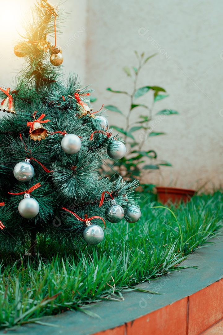 Árvore de Natal no Jardim com Texto Espacial