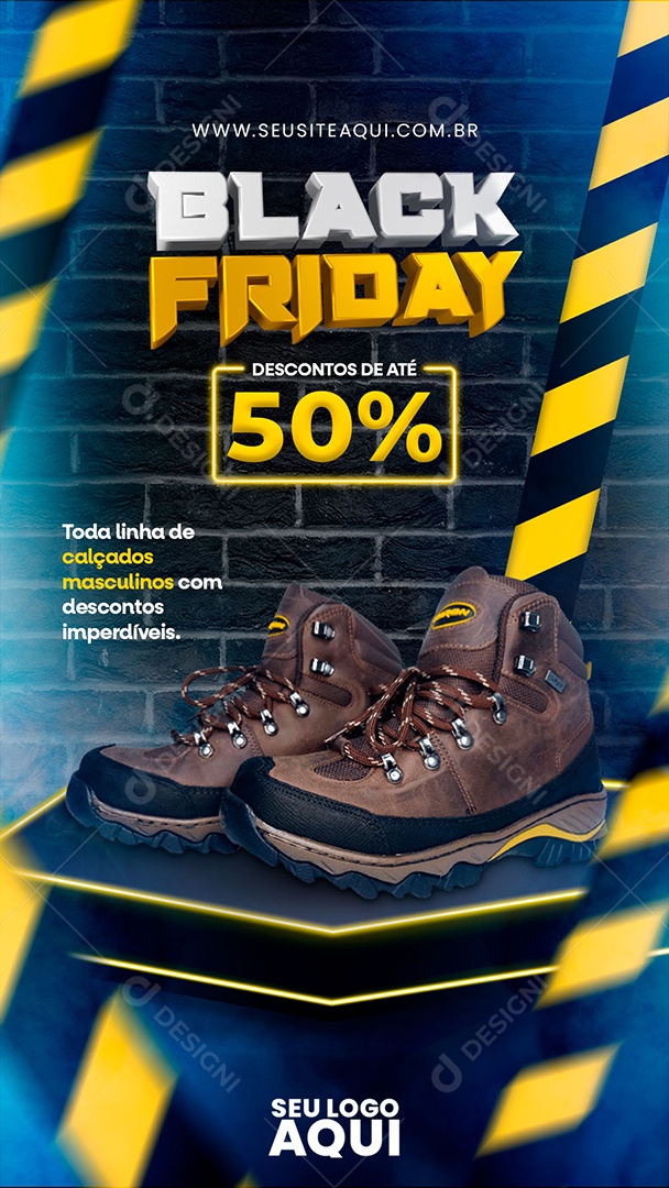 Story Black Friday Loja de Calçados Toda linha de Calçados Masculinos com Descontos Imperdíveis Social Media PSD Editável