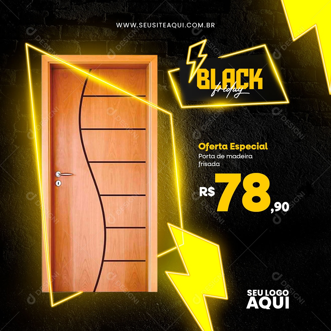 Black Friday Oferta Especial Porta de Madeira Frisada Social Media PSD Editável