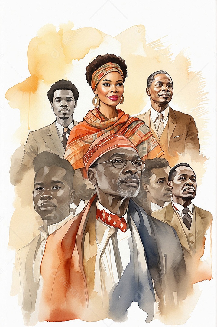 Ilustração em aquarela do mês da história negra para mídias sociais