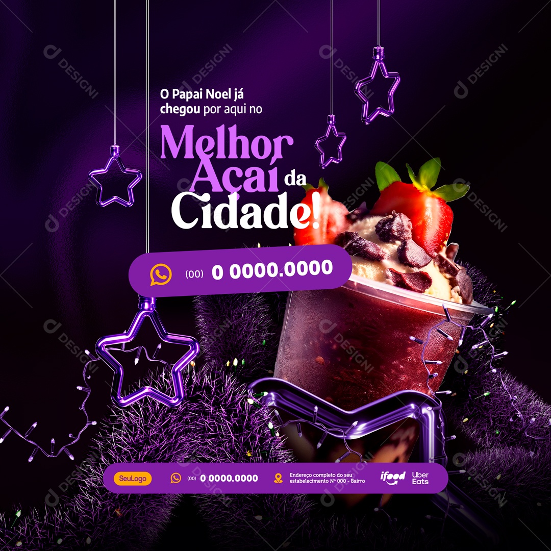 Papai Noel Melhor Açai Da Cidade Feliz Natal Social Media PSD Editável