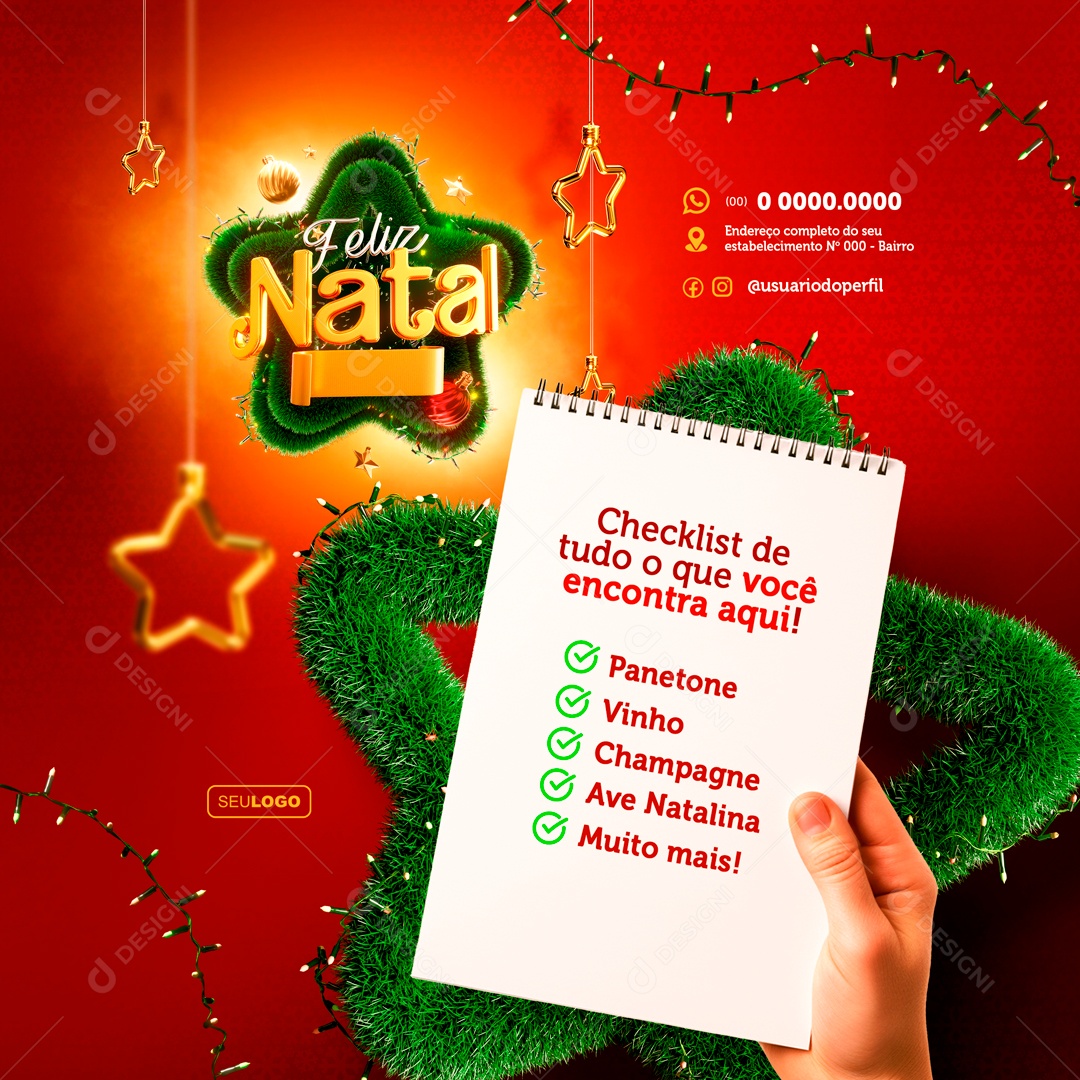 Checklist De o Que Você Encontra Aqui Feliz Natal Social Media PSD Editável