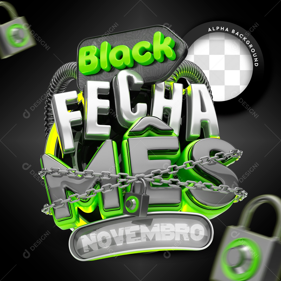 Selo 3D Verde Black Fecha Mês Novembro Para Composição PSD